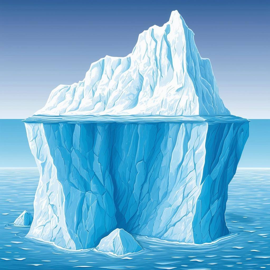 An iceberg graphic where only the tip is visible above the water, illustrating how small, lowvalue purchases the “tail” can actually be large and cost