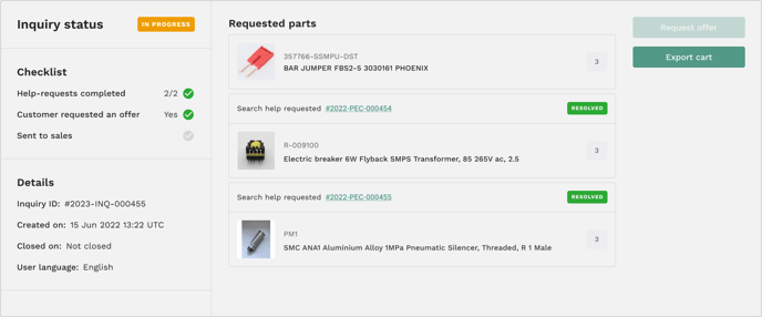Inquiry detail page for requester