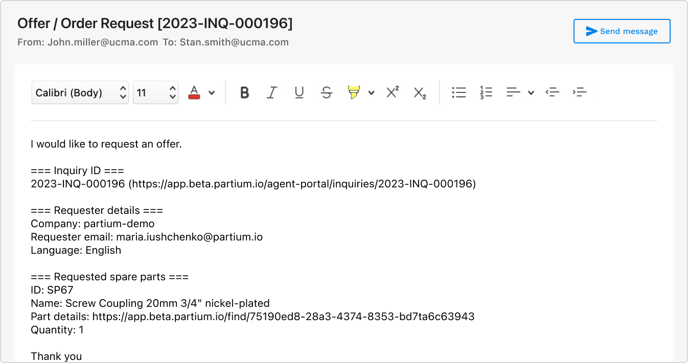 Inquiry export email