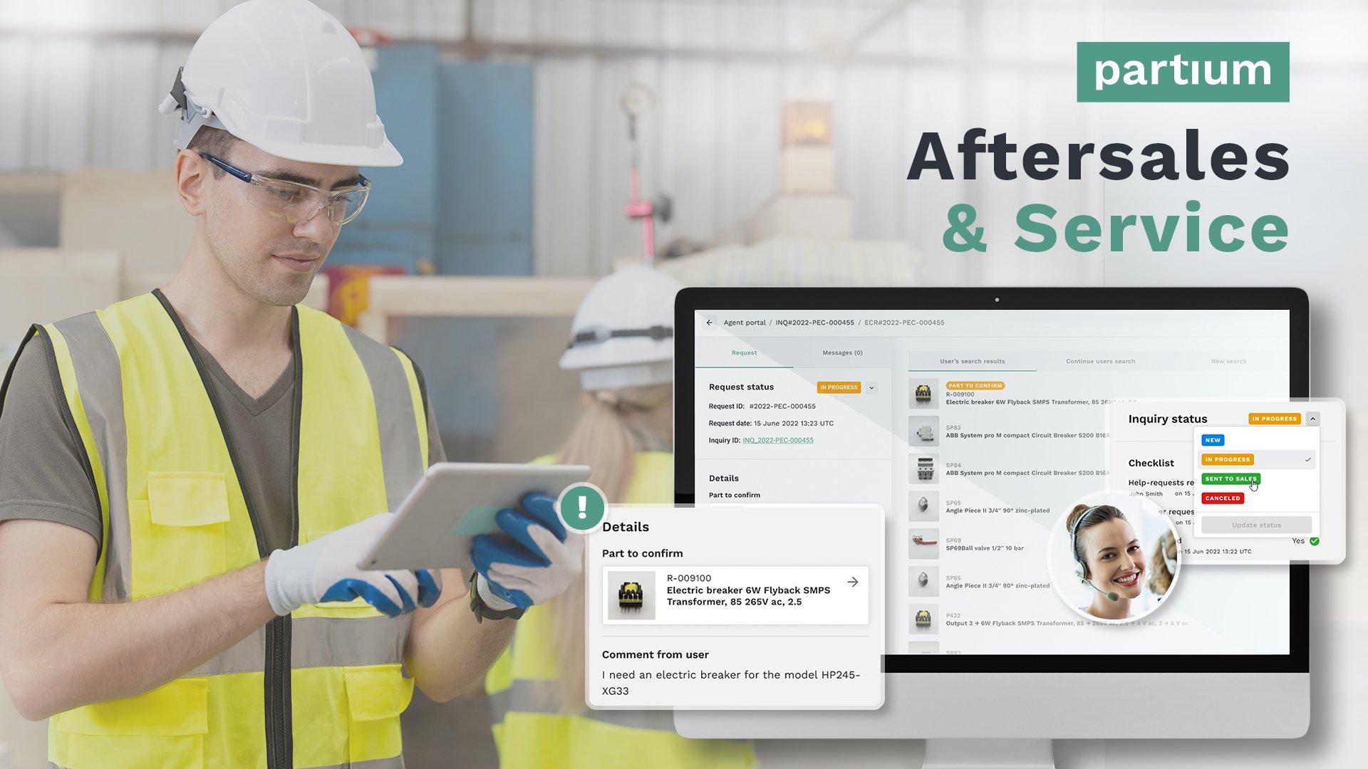 A technician working in the after market or sales space using visual ai search to help with his inventory