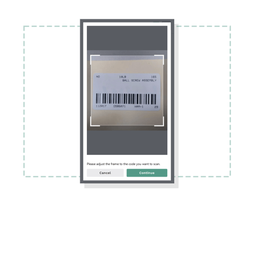 Partium visual search interface identifying a machine part through code detection 